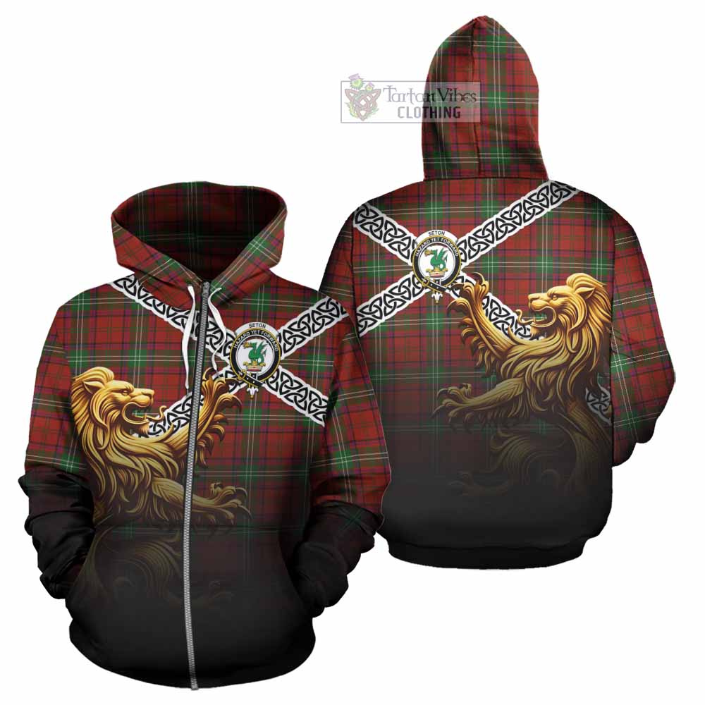 Seton Crest Tartan Hoodie with Golden Lion Emblem Celtic Style Zip Hoodie - Tartan Vibes Clothing