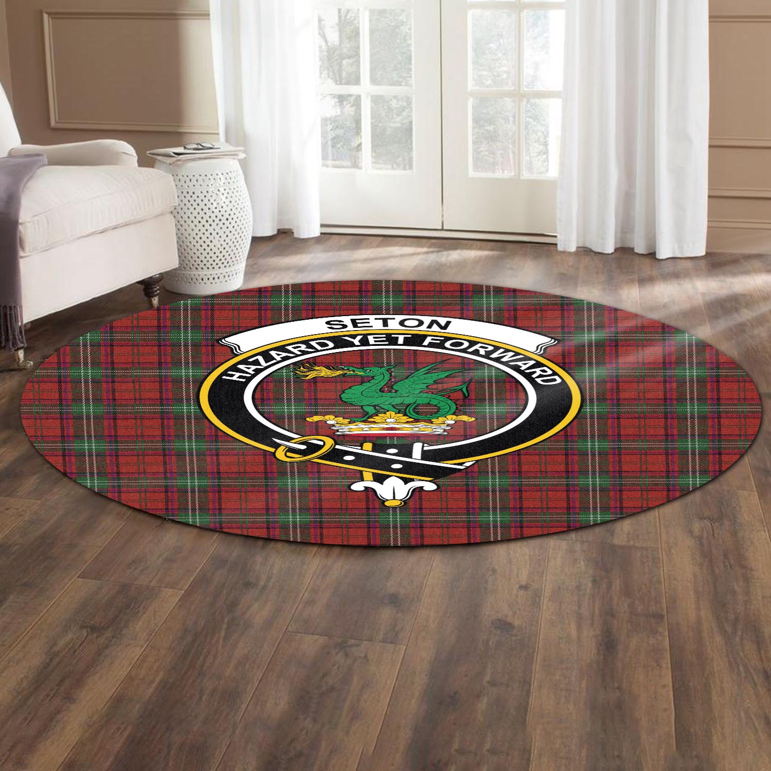 Seton Tartan Round Rug with Family Crest - Tartan Vibes Clothing
