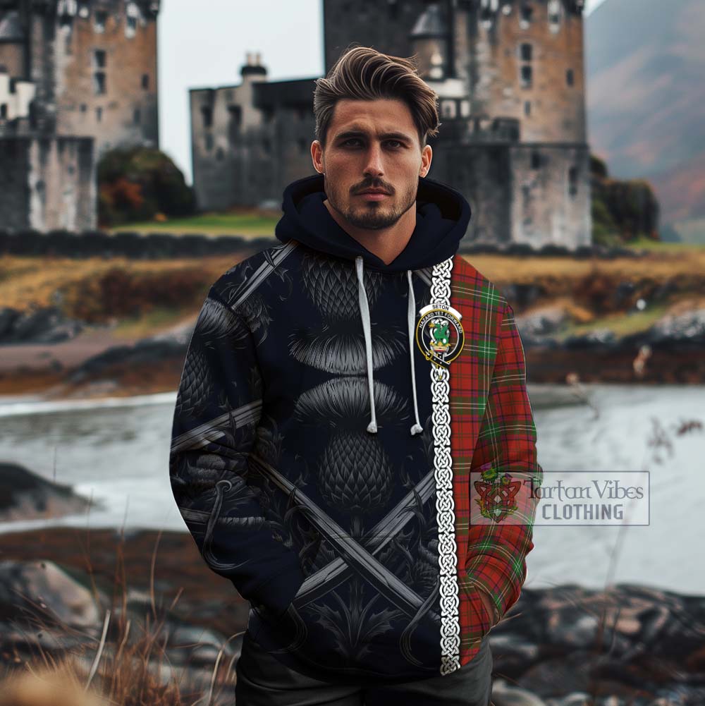 Seton Tartan Cotton Hoodie with Family Crest Cross Sword Thistle Celtic Vibes - Tartan Vibes Clothing