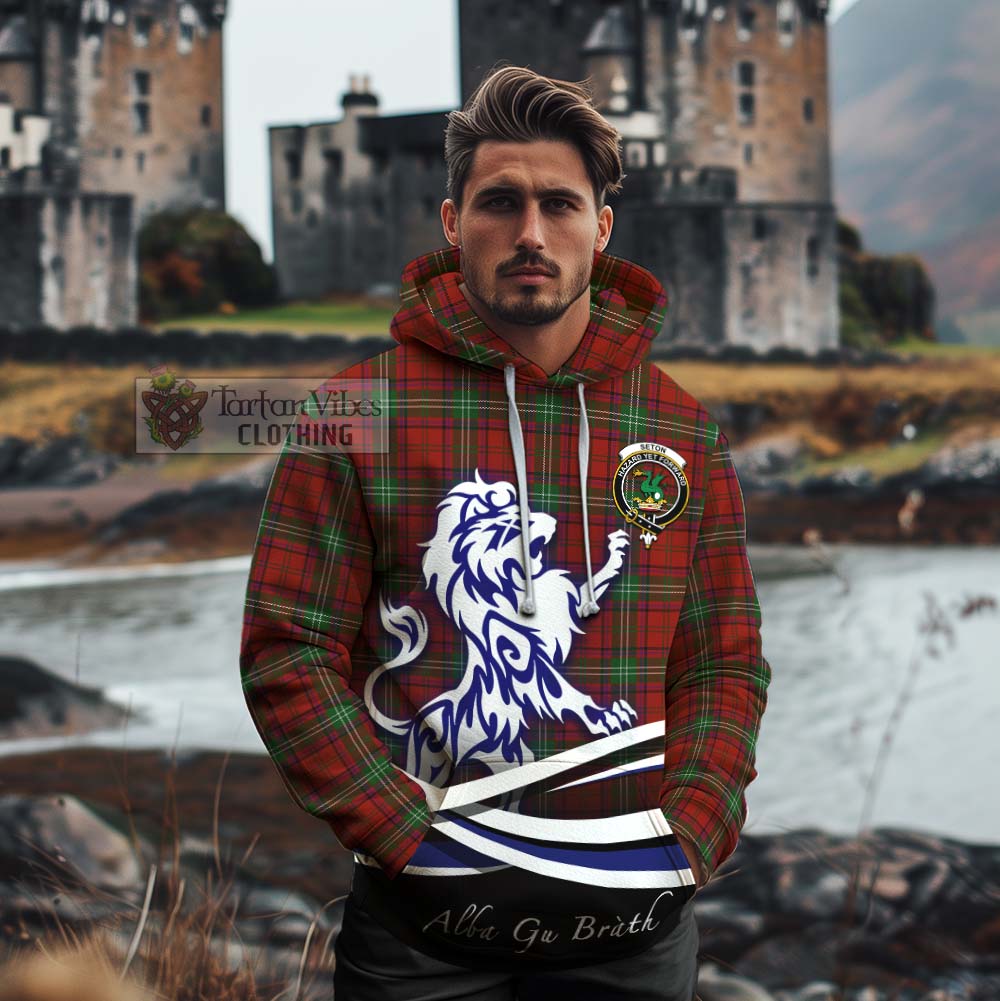 Seton Tartan Cotton Hoodie with Alba Gu Brath Regal Lion Emblem - Tartan Vibes Clothing
