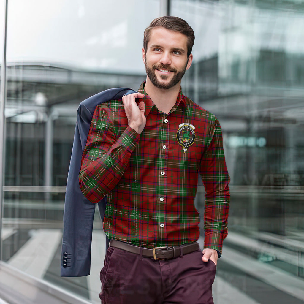 Seton Tartan Long Sleeve Button Up Shirt with Family Crest - Tartan Vibes Clothing