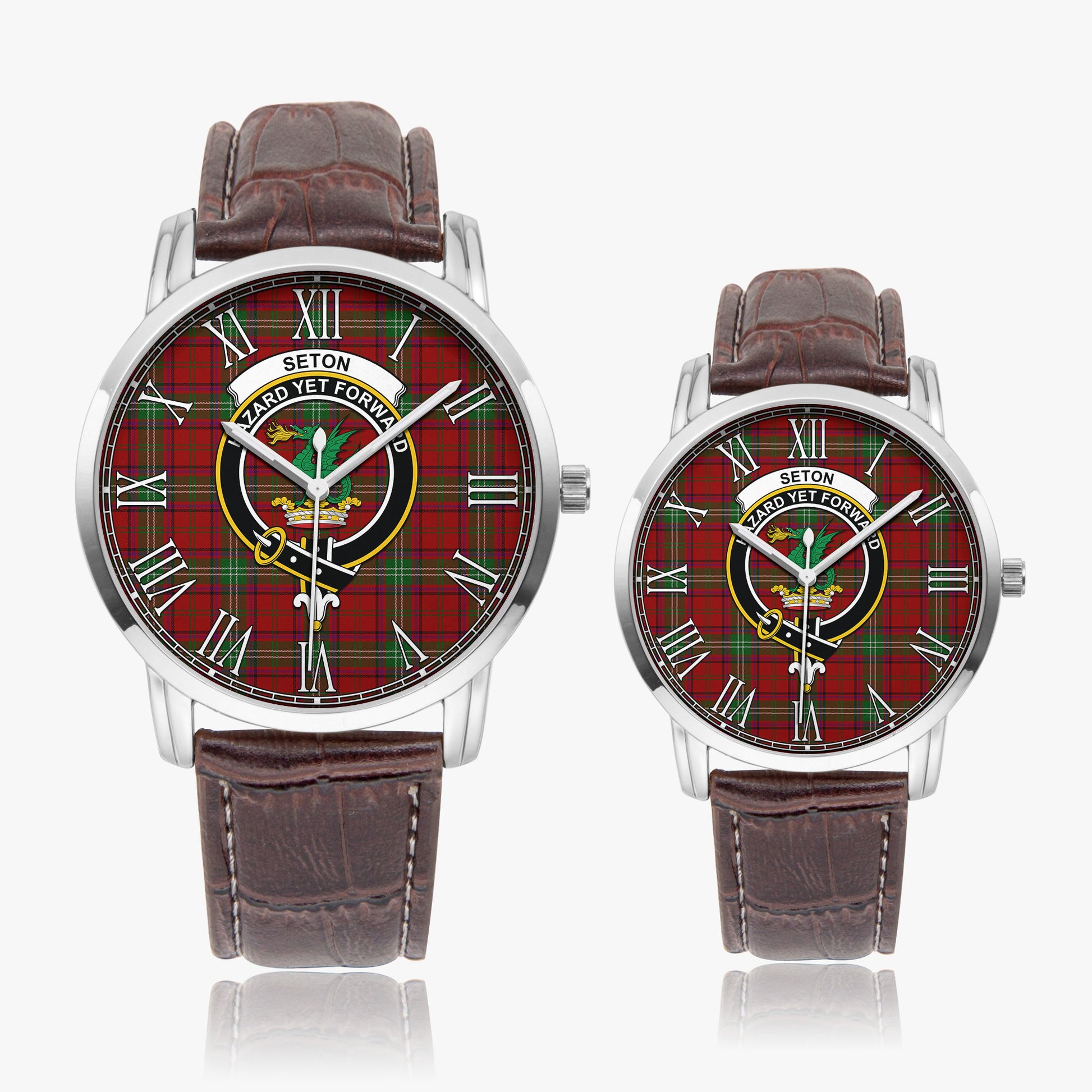 Seton Tartan Family Crest Leather Strap Quartz Watch - Tartan Vibes Clothing