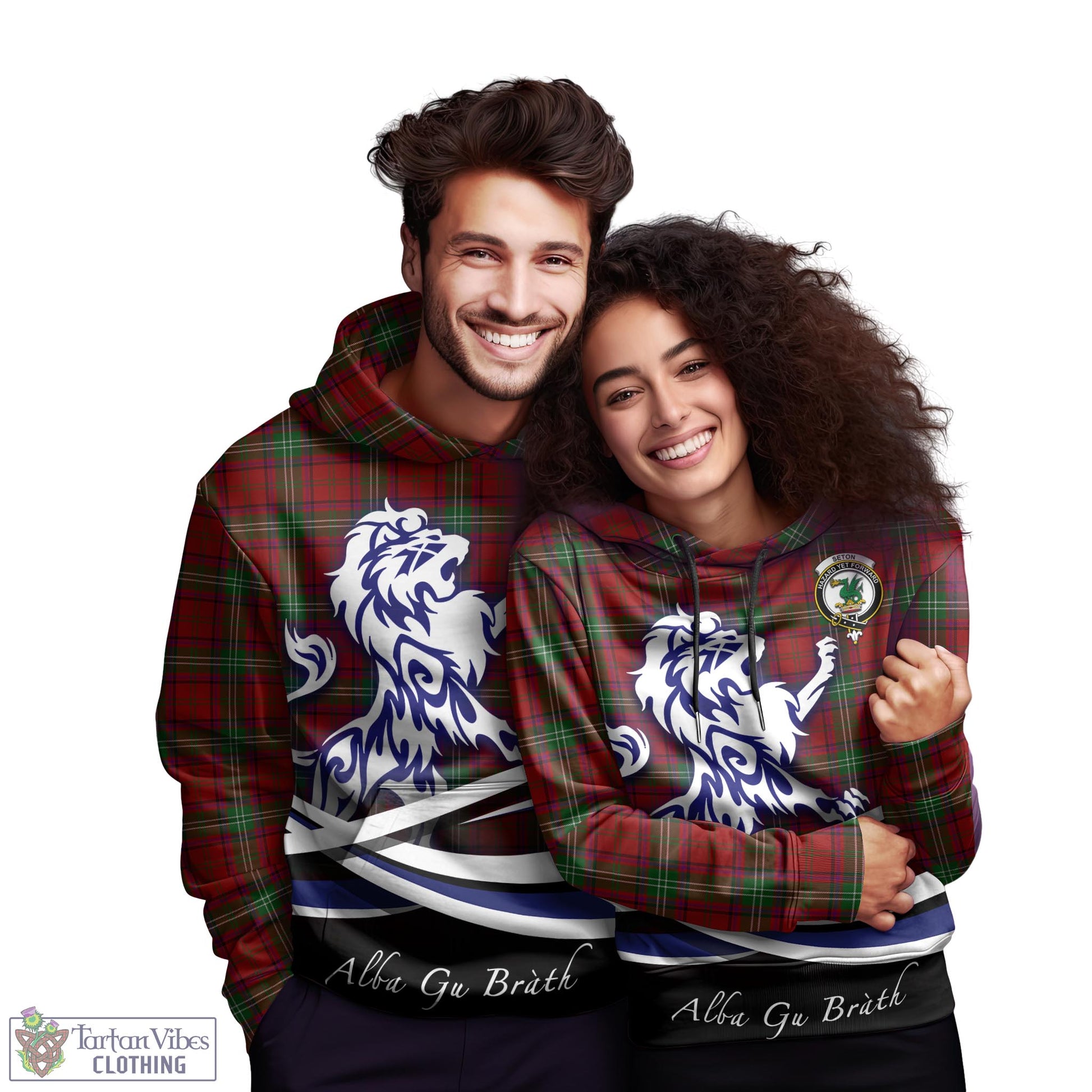 Seton Tartan Hoodie with Alba Gu Brath Regal Lion Emblem - Tartan Vibes Clothing
