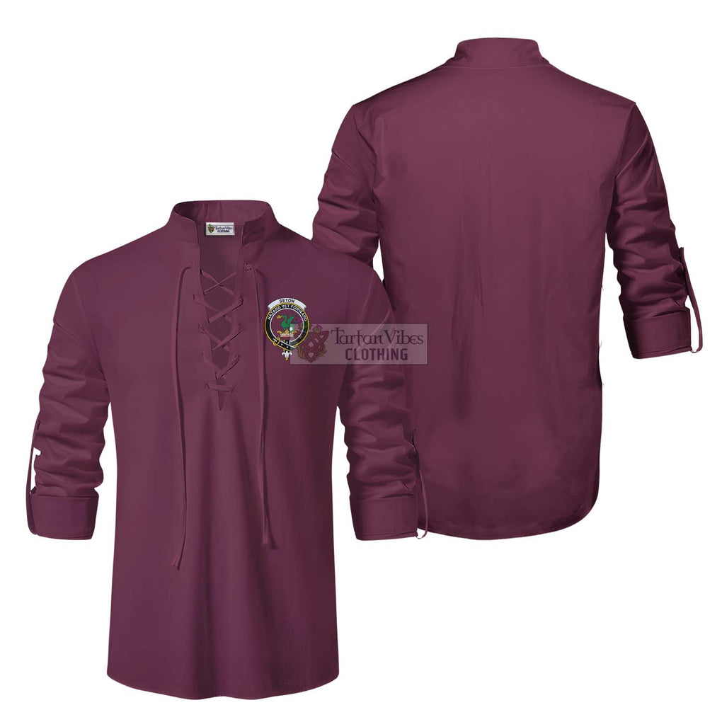 Seton Clan Crest Ghillie Kilt Shirt Men Burgundy - 2D-tartanvibesclothing