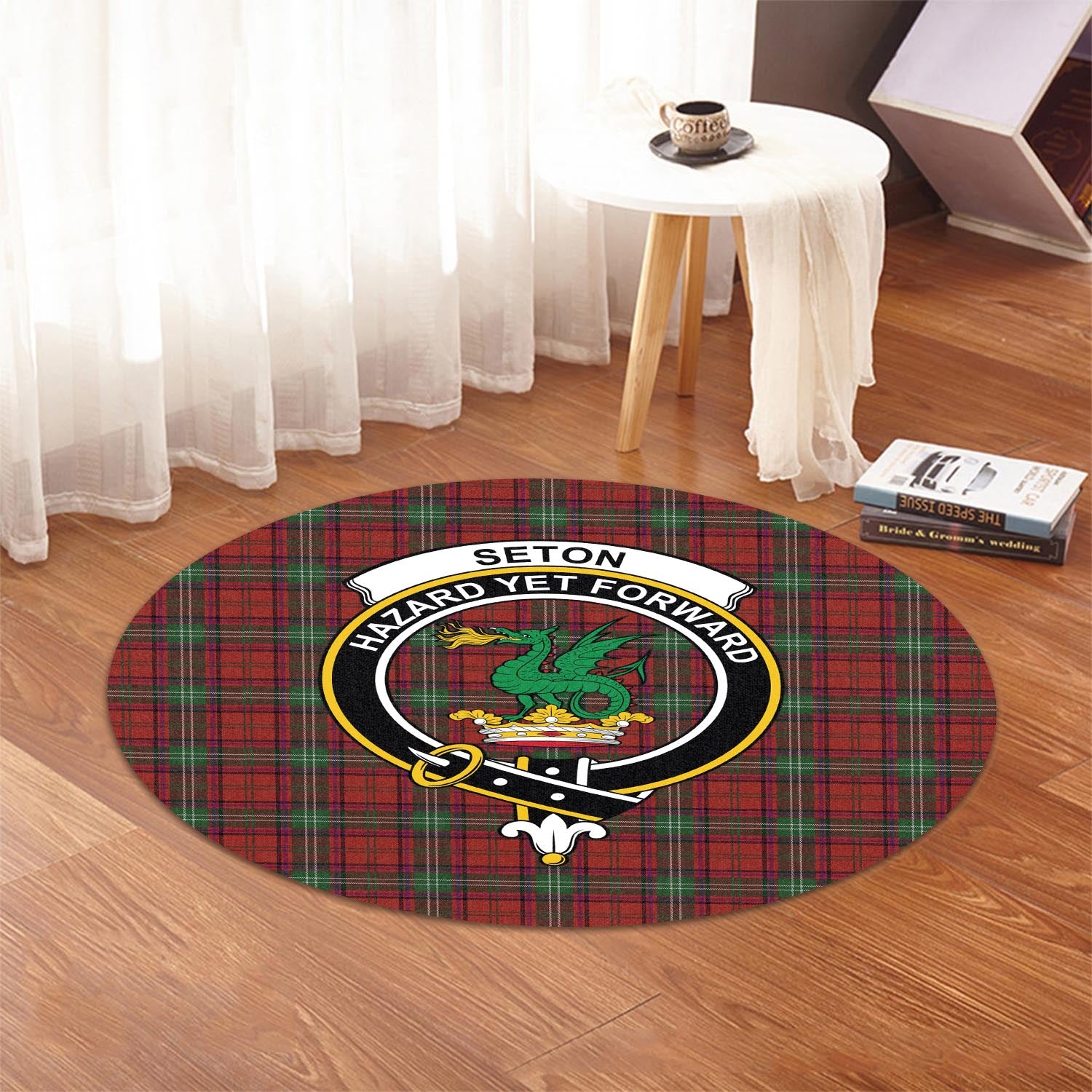Seton Tartan Round Rug with Family Crest - Tartan Vibes Clothing