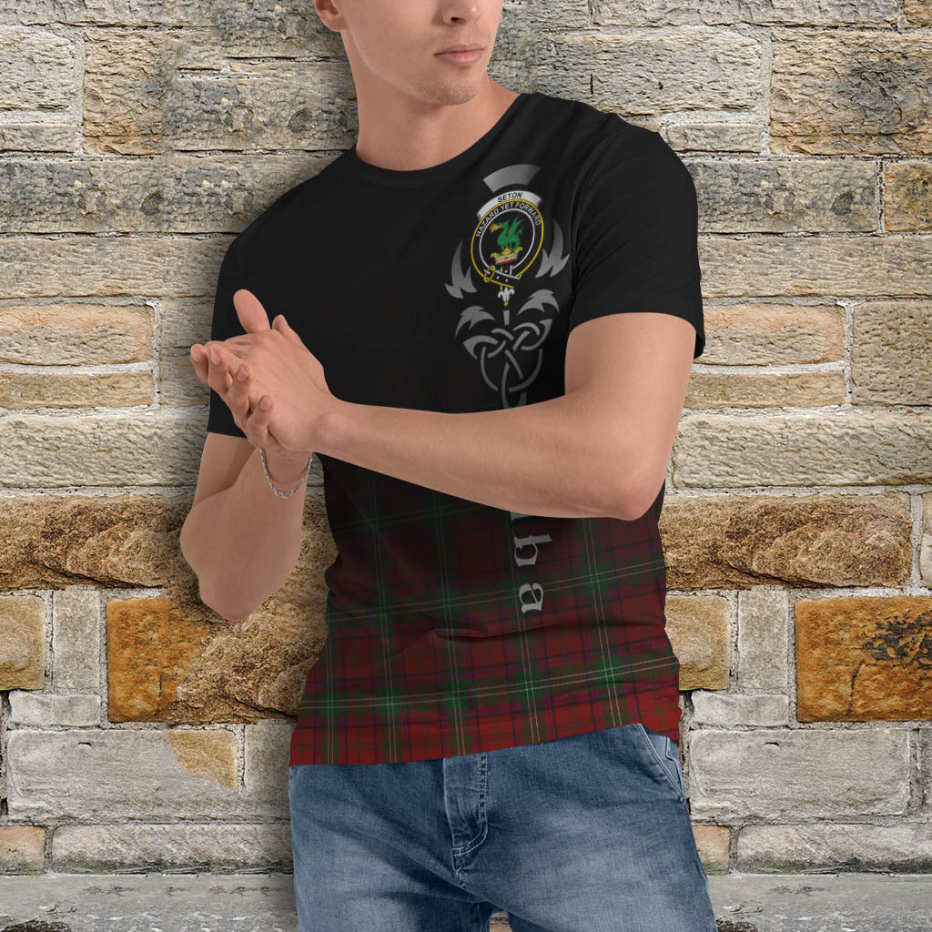 Seton Tartan T-Shirt Featuring Alba Gu Brath Family Crest Celtic Inspired - Tartan Vibes Clothing