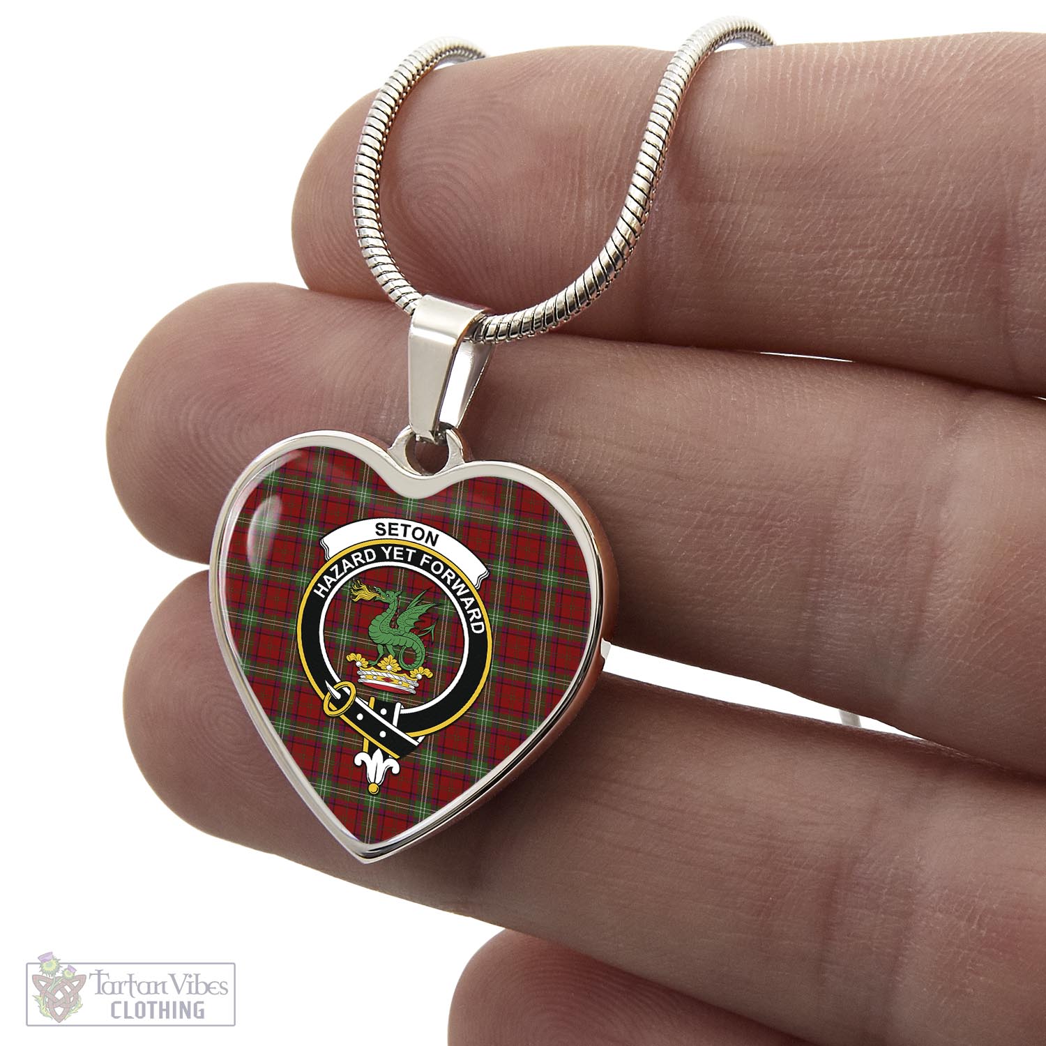 Seton Tartan Heart Necklace with Family Crest - Tartan Vibes Clothing