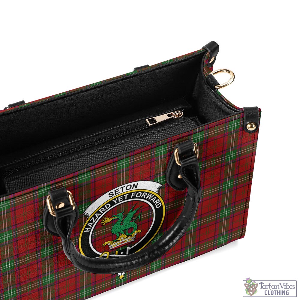 Seton Tartan Luxury Leather Handbags with Family Crest - Tartan Vibes Clothing