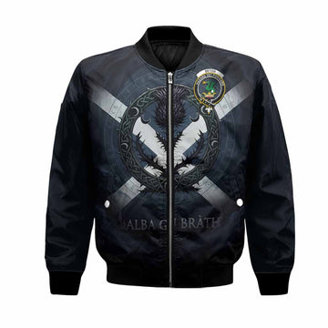 Seton Clan Crest Bomber Jacket with Celtic Knot Thistle and Saltire