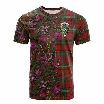 Seton Family Crest Tartan Cotton T-shirt Scottish Thistle Flower Pattern Half Style