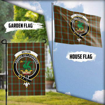 Seton Hunting Tartan Flag with Family Crest