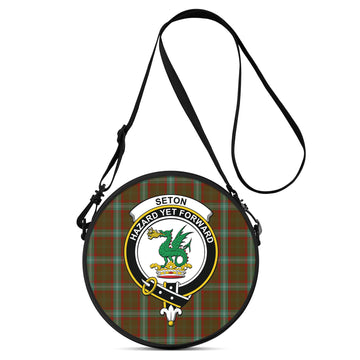 Seton Hunting Tartan Round Satchel Bags with Family Crest
