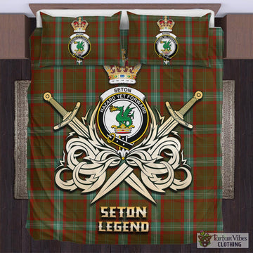 Seton Hunting Tartan Bedding Set with Clan Crest and the Golden Sword of Courageous Legacy