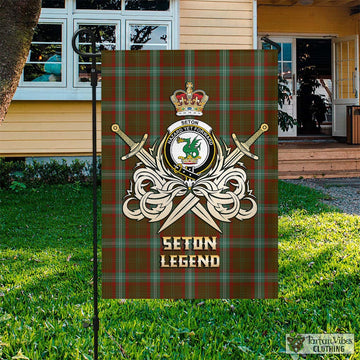 Seton Hunting Tartan Flag with Clan Crest and the Golden Sword of Courageous Legacy