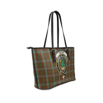 Seton Hunting Tartan Leather Tote Bag with Family Crest