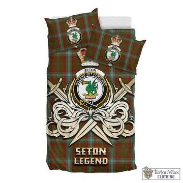Seton Hunting Tartan Bedding Set with Clan Crest and the Golden Sword of Courageous Legacy