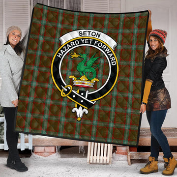 Seton Hunting Tartan Quilt with Family Crest