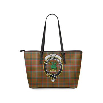 Seton Hunting Modern Tartan Leather Tote Bag with Family Crest