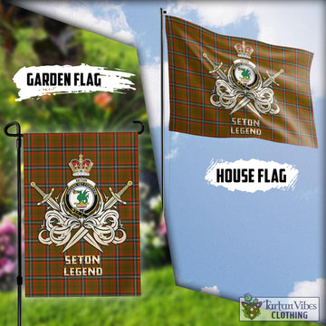 Seton Hunting Modern Tartan Flag with Clan Crest and the Golden Sword of Courageous Legacy