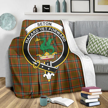 Seton Hunting Modern Tartan Blanket with Family Crest
