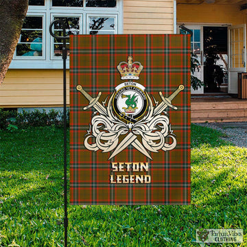 Seton Hunting Modern Tartan Flag with Clan Crest and the Golden Sword of Courageous Legacy