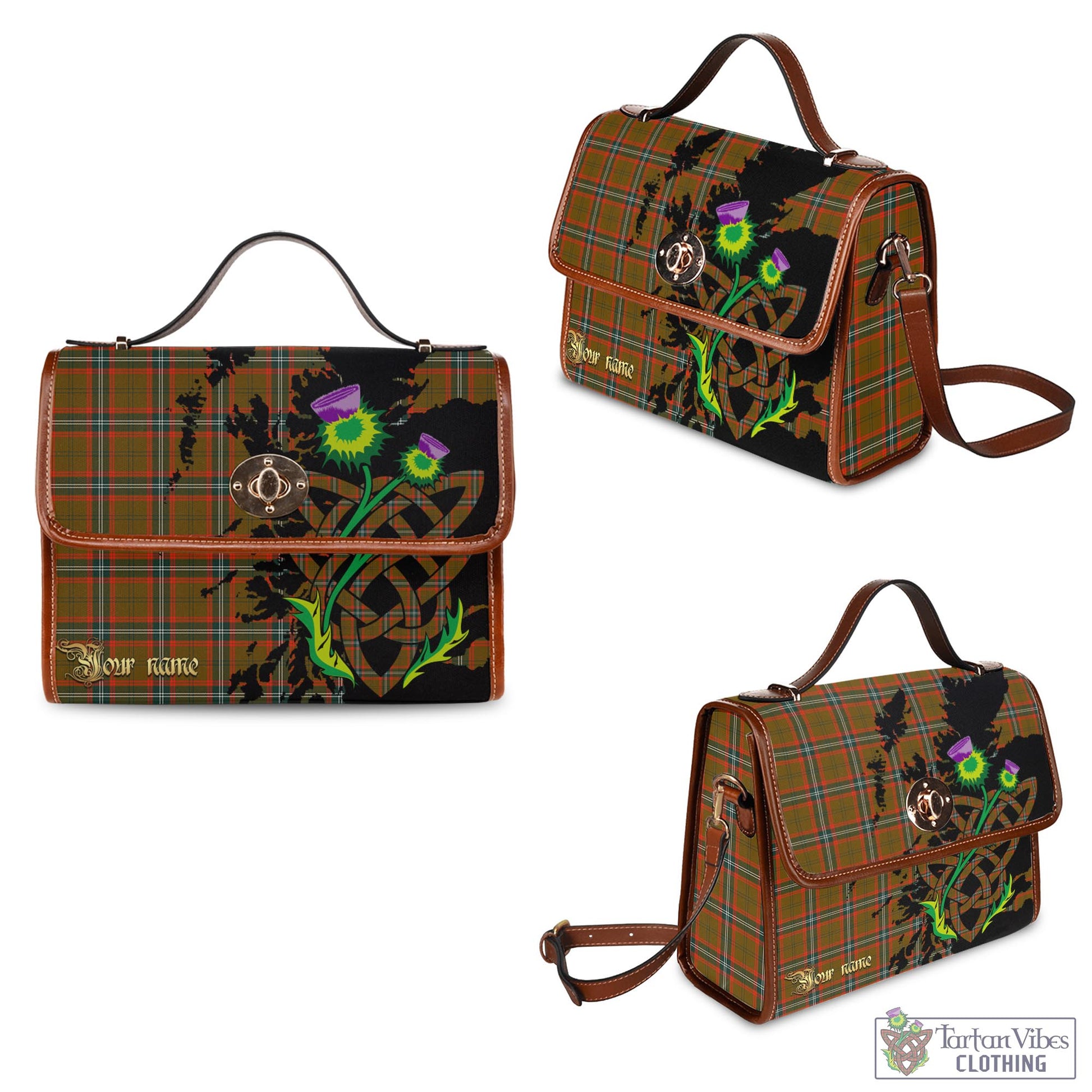 Tartan Vibes Clothing Seton Hunting Modern Tartan Waterproof Canvas Bag with Scotland Map and Thistle Celtic Accents