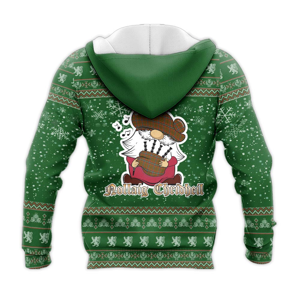 Seton Hunting Modern Clan Christmas Knitted Hoodie with Funny Gnome Playing Bagpipes - Tartanvibesclothing