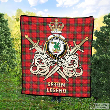 Seton Modern Tartan Quilt with Clan Crest and the Golden Sword of Courageous Legacy