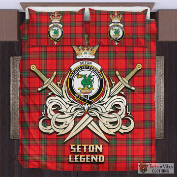 Seton Modern Tartan Bedding Set with Clan Crest and the Golden Sword of Courageous Legacy