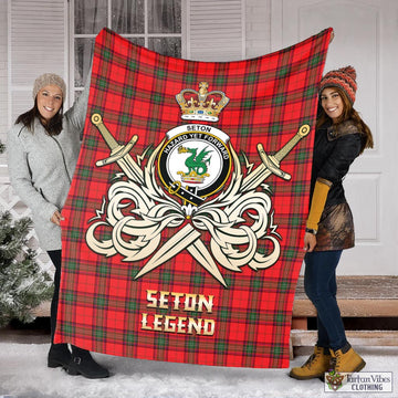 Seton Modern Tartan Blanket with Clan Crest and the Golden Sword of Courageous Legacy