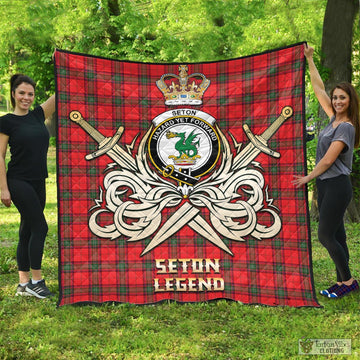 Seton Modern Tartan Quilt with Clan Crest and the Golden Sword of Courageous Legacy