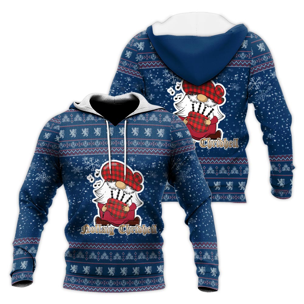 Seton Modern Clan Christmas Knitted Hoodie with Funny Gnome Playing Bagpipes Blue - Tartanvibesclothing