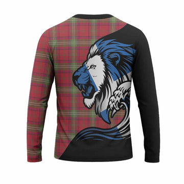 Seton Tartan Crest Long Sleeve T-Shirt Scottish Golden Lions Wave Flow