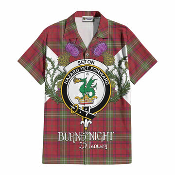 Seton Tartan Family Crest Cotton Hawaiian Shirt Scottish Burns Night Thistle Floral