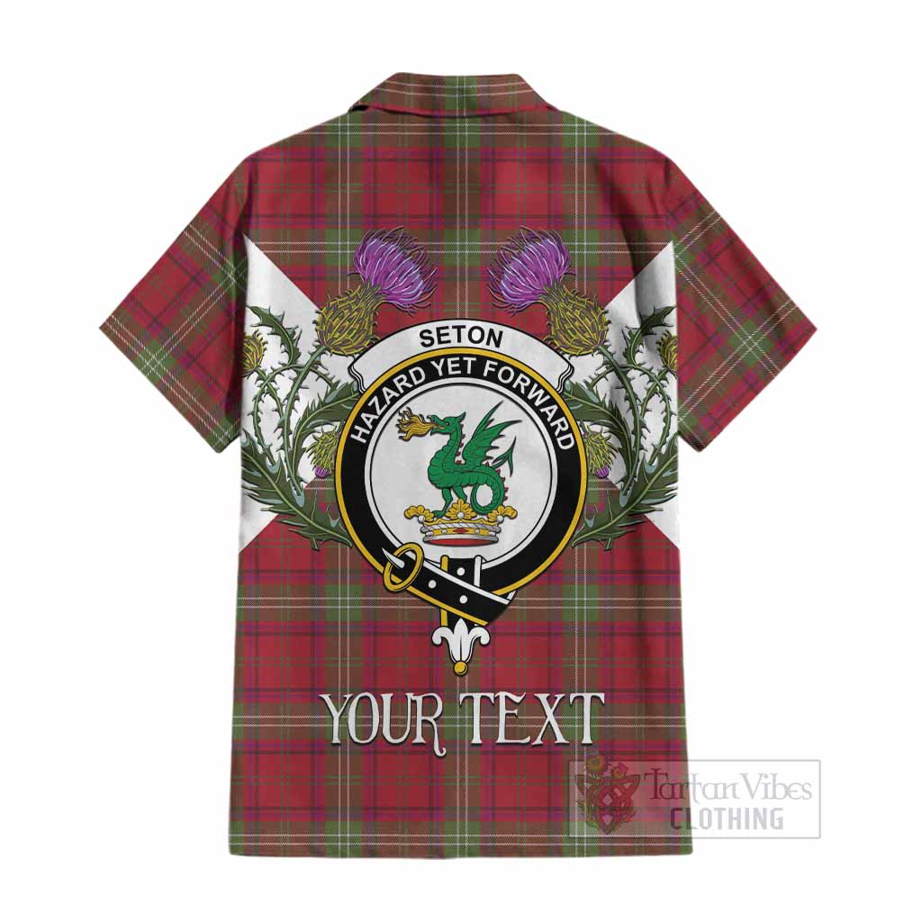 Seton Tartan Family Crest Cotton Hawaiian Shirt Scottish Burns Night Thistle Floral