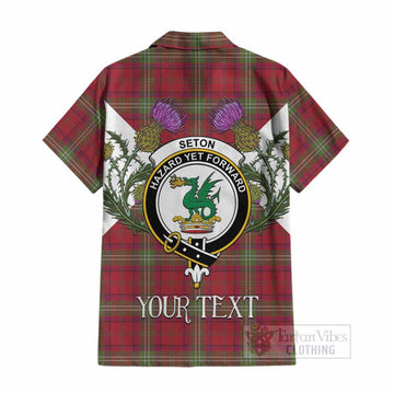 Seton Tartan Family Crest Cotton Hawaiian Shirt Scottish Burns Night Thistle Floral