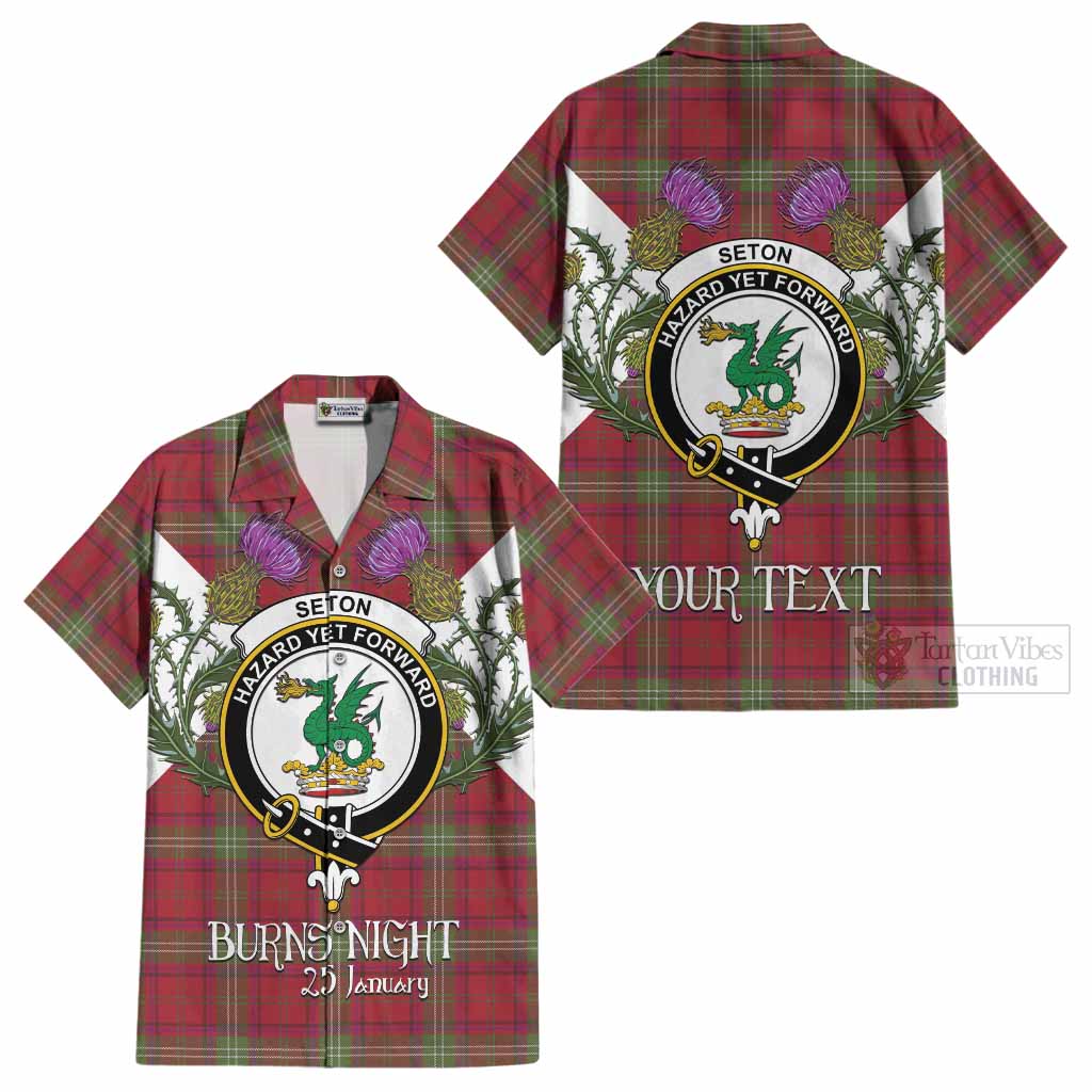 Seton Tartan Family Crest Cotton Hawaiian Shirt Scottish Burns Night Thistle Floral
