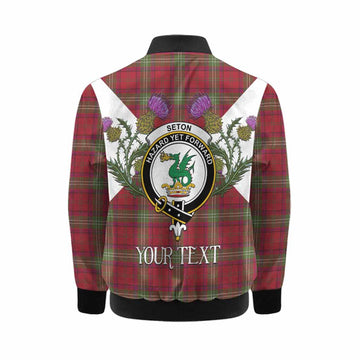 Seton Tartan Family Crest Kid Bomber Jacket Scottish Burns Night Thistle Floral