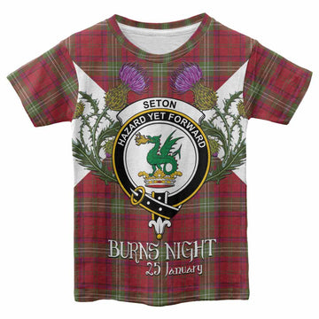 Seton Tartan Family Crest Kid T-shirt Scottish Burns Night Thistle Floral