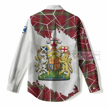 Seton Tartan Women Casual Shirt with Family Crest and Lion Rampant Grunge Style