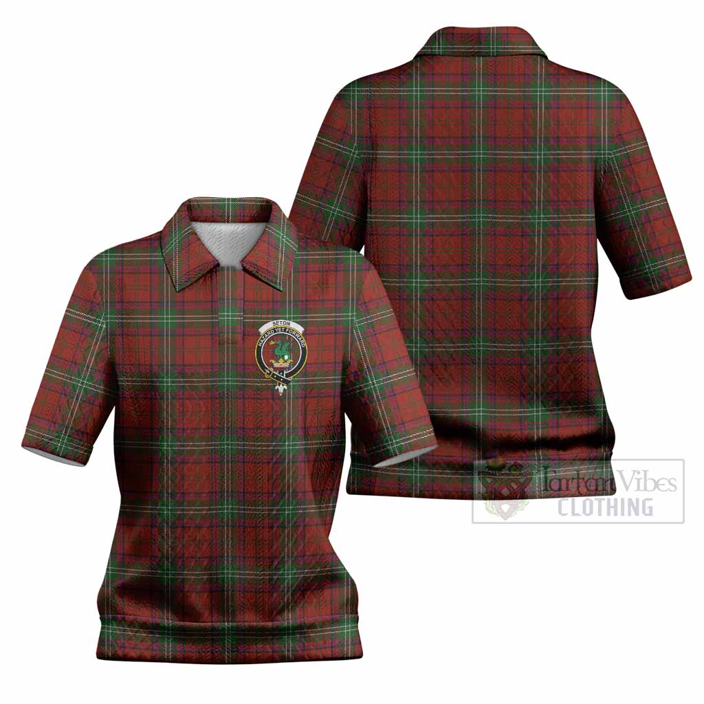 Seton Tartan Women’s Polo Sweater Top with Family Crest