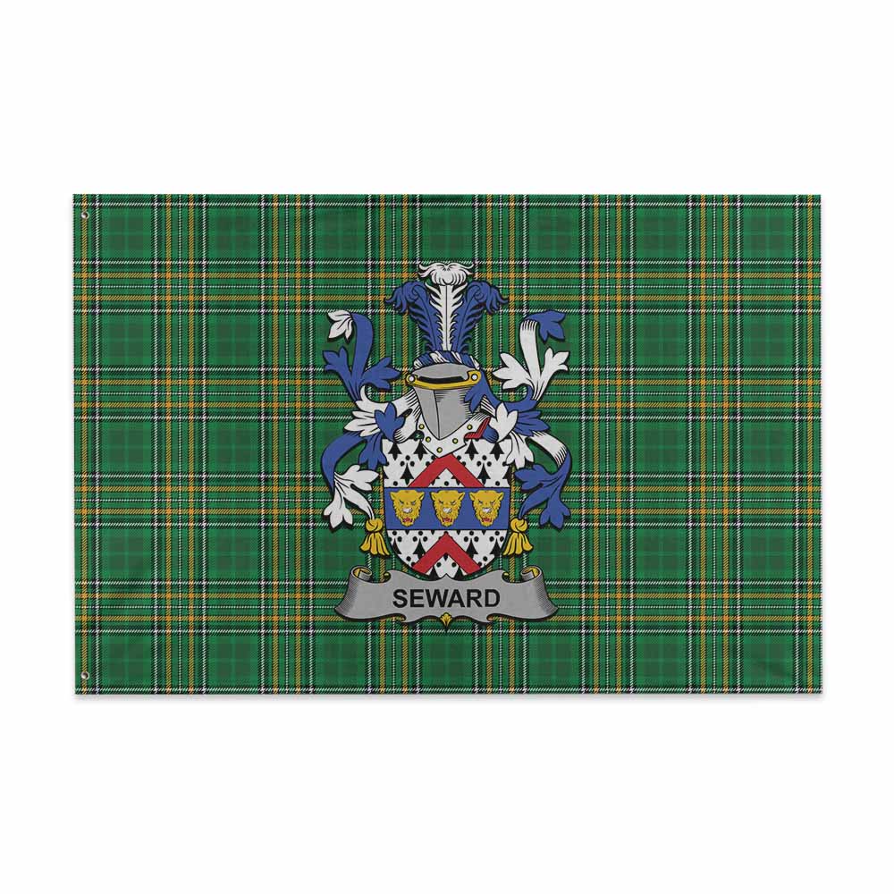 Tartan Vibes Clothing Seward Irish Clan Tartan House Flag with Coat of Arms