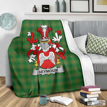 Tartan Vibes Clothing Seymour Irish Clan Tartan Blanket with Coat of Arms