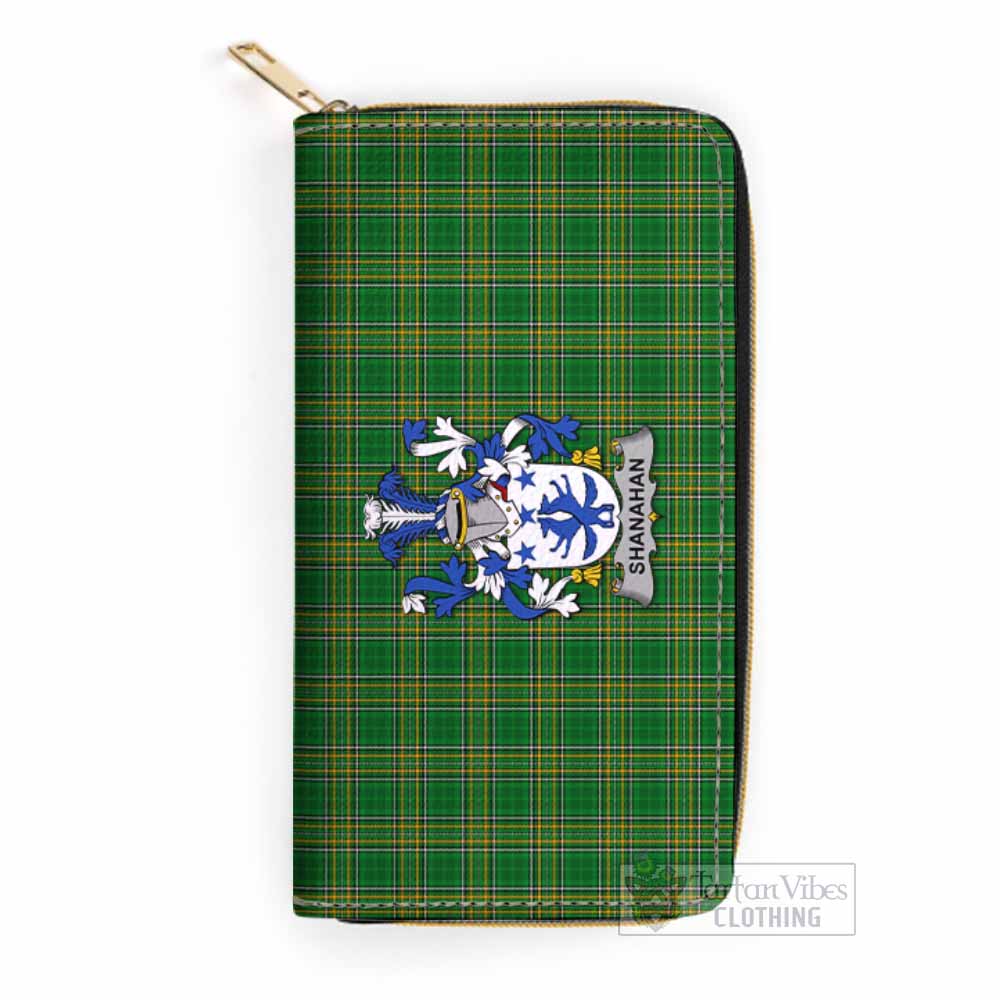 Tartan Vibes Clothing Shanahan Irish Clan Tartan Women's Leather Wallet with Coat of Arms