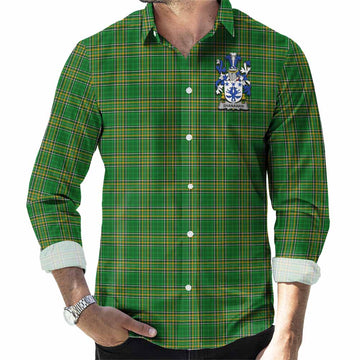 Shanahan Irish Clan Tartan Long Sleeve Button Up with Coat of Arms Men's Shirt - Tartan Vibes Clothing