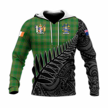 Shanley Irish Clan Tartan Knitted Hoodie with Coat of Arms New Zealand Silver Fern Half Style