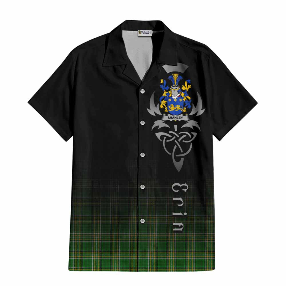 Tartan Vibes Clothing Shanley Irish Clan Short Sleeve Button Shirt with Coat of Arms Erin Go Bragh Celtic Inspired