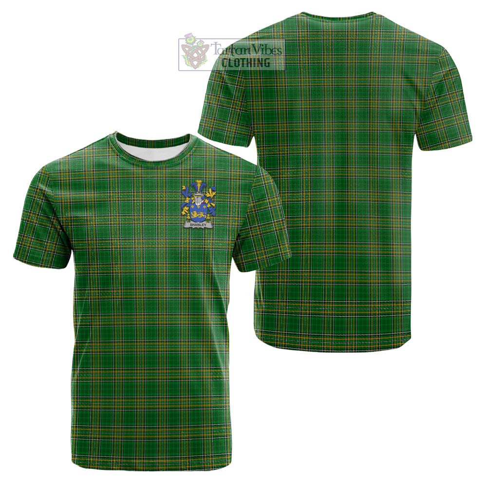 Tartan Vibes Clothing Shanley Irish Clan Tartan Cotton T-shirt with Coat of Arms
