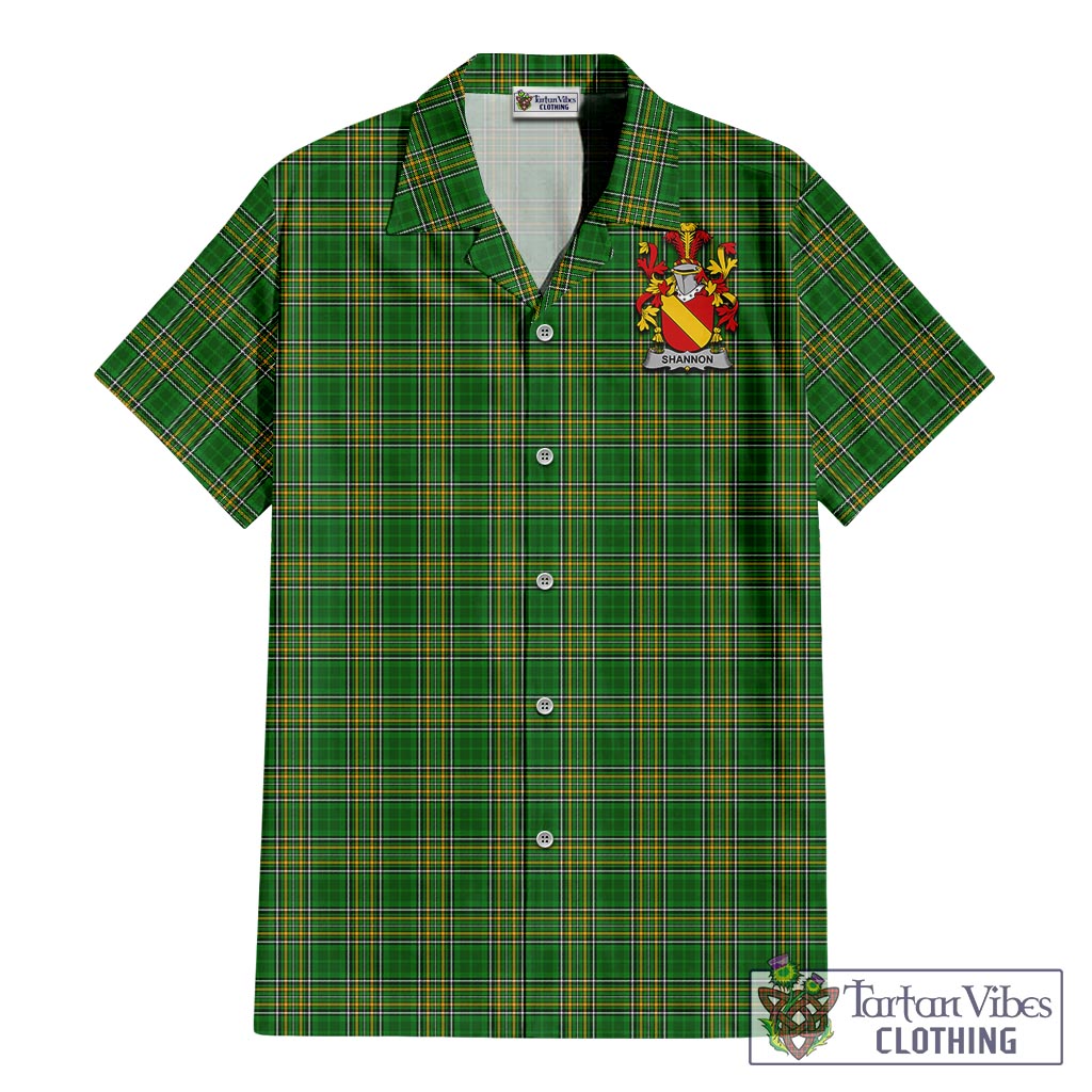 Tartan Vibes Clothing Shannon Ireland Clan Tartan Short Sleeve Button Up with Coat of Arms