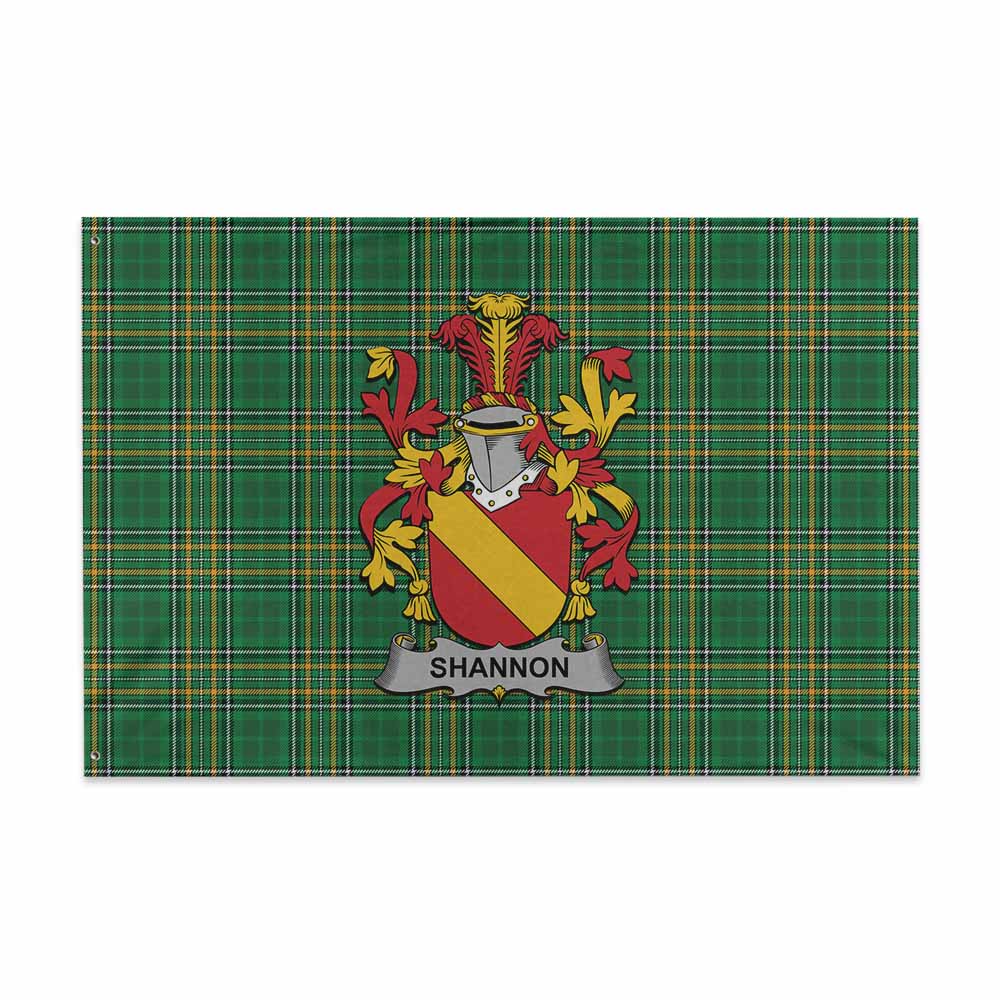 Tartan Vibes Clothing Shannon Irish Clan Tartan House Flag with Coat of Arms